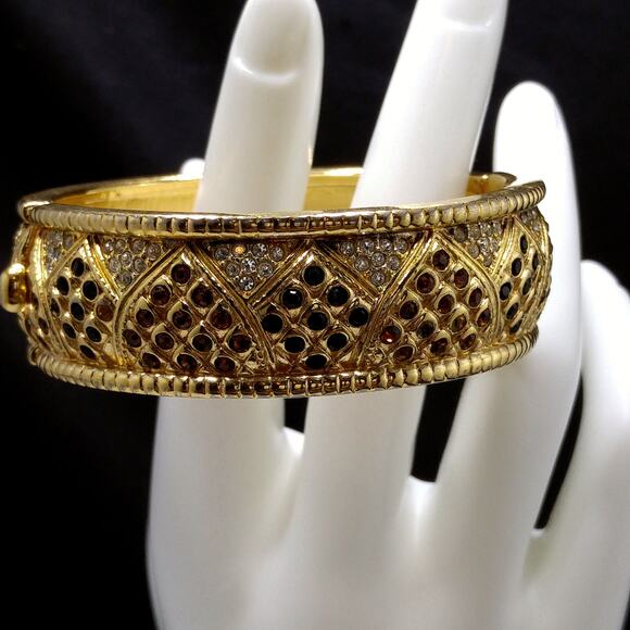 Vintage Swarovski Rhinestone Hinged Bracelet, Gold Plated, Missing Rhinestones - Picture 6 of 10